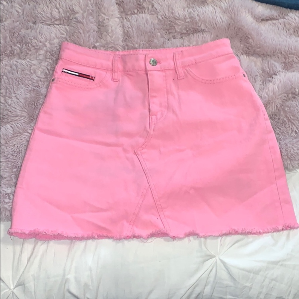 Pink denim skirt